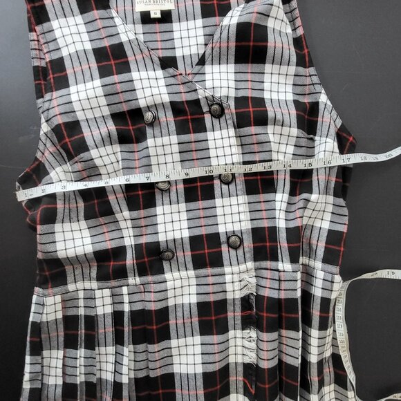 Vintage Susan Bristol Plaid Fringe Sleeveless Maxi Dress 8 Grunge Dark Academia - Picture 8 of 13